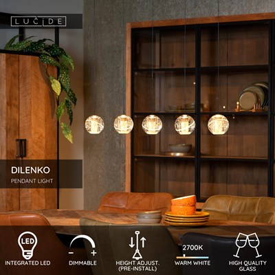 Lucide DILENKO - Pendant light - LED Dim. - 5x3,5W 2700K - Matt Gold / Brass